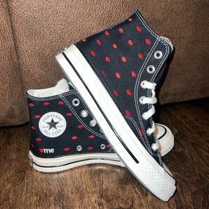 Men's Converse Chuck 70 Hi Embroidered Lips Crafted Love Black Sneakers